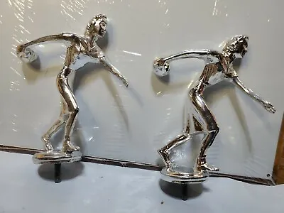 2 XLarge Silver METAL Female 4.5 Inch Bowling Tops Topper Trophy ATCO Vintage  • $28.90