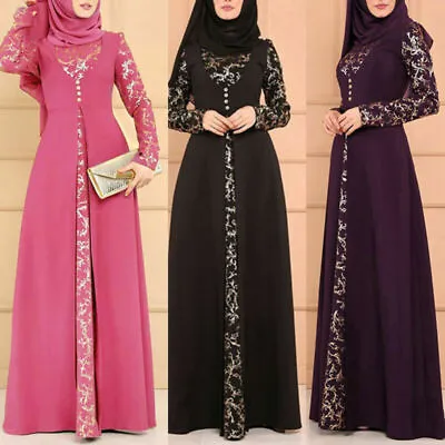 £26.49 • Buy Womens Kaftan Abaya Jilbab Long Sleeve Islamic Muslim Dubai Gown Robe Maxi Dress