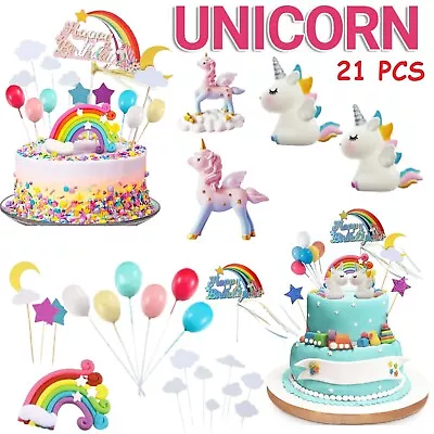 Unicorn Cake Topper Birthday Cloud Rainbow Happy Birthday Banner Cake Decoration • $17.49