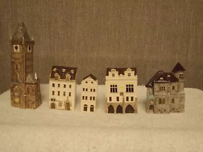 Group Of 5 Prague Praha Czech Republic Miniature Houses And Clock Tower • $119.99