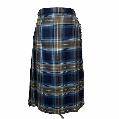 M. Kelly Scotland Pure Wool Kilt Skirt UK 18 Blue Tartan Plaid Wrap Pleated • $50.51