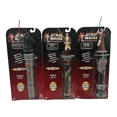 3 VTG 1999 Star Wars Episode 1 Candy Battle Saber Darth Maul Obi Wan Qui Gon • $34.25