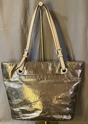 Michael Kors Signature Gold Metallic Patent Leather Tote Preloved  • $30