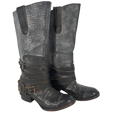 Freebird By Steven Tall Distressed Leather Dakota Buckle Riding Boots Size 6 Zip • $127.99