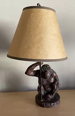 Vintage Monkey Table Lamp W/ Monkey Lampshade Finial 20 Inch • $199.95