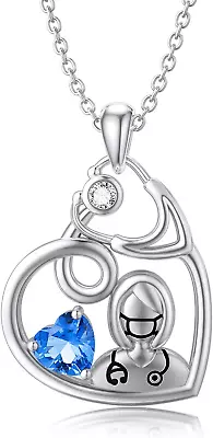 Sterling Silver Stethoscope Caduceus Heart Pendant Necklace Nursing Themed RN Nu • $74.47