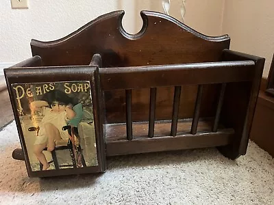 Wood Toilet Paper Holder With Magazine Rack Pears Soap Advertising￼ • $29.99