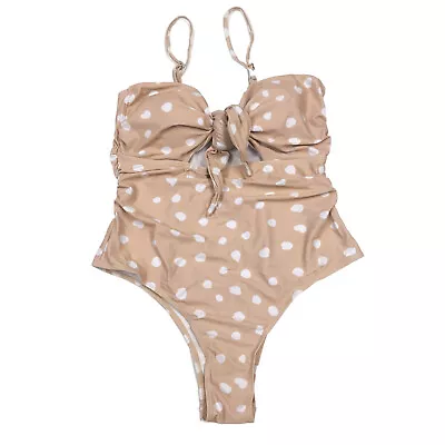 Lwaoien Womens Size XL One Piece Monokini Front Tie Swimsuit Polka Dots Apricot • $6.39