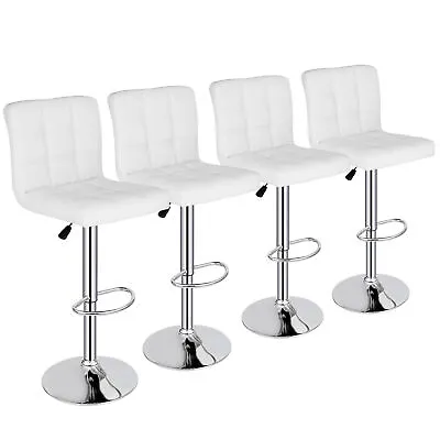 Set Of 4 Bar Stools Adjustable Counter Height Swivel Chairs Square PU Leather • $136.58