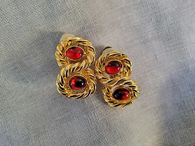 $38 • Buy Vintage Gripoix Red Cabochon Clip On Earrings, Gold Tone Jewelry, ORENA-PARIS? 