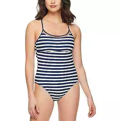 Vera Bradley Cabana Stripe So Sweet Whitney Reversible One Piece Swimsuit L Navy • $29.96