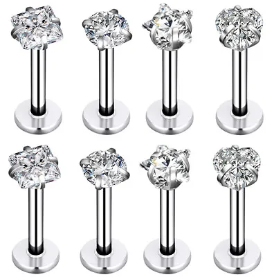 8 PCS 16G Cliver CZ Labret Studs Monroe Lip Stud Surgical Steel Cartilage Tragus • $4.99