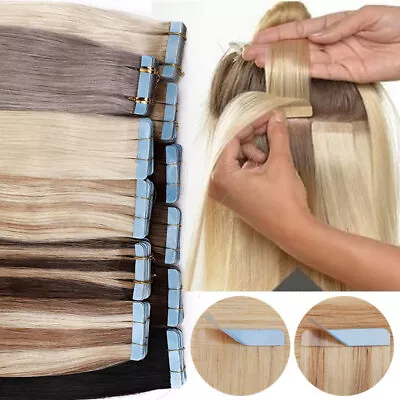 Seamless Tape In Remy Human Hair Extensions 200g Full Head Skin Weft 10-80 Piece • $146.89