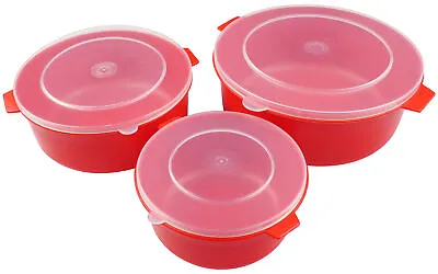 Good2Heat Microwave Cookware Dishes With Lids - Dishwasher Safe Bowl - Pack Of 3 • £10.49
