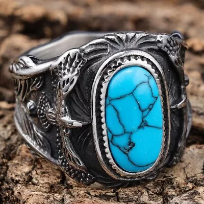 Mens Large Biker Eagle Turquoise Stone Ring Men Stainless Steel Size 7-15 • $9.58