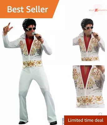 Elvis Adult Costume - White Jumpsuit With Red Gold & Blue Studs - XL • $56.98