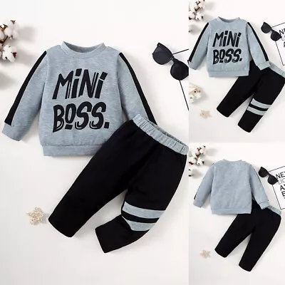 Newborn Baby Boys Mini Boss Sweatshirt Tops Pants Tracksuit Outfit Set Clothes • £6.16