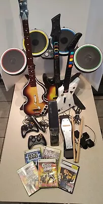 $750 • Buy ULTIMATE Xbox 360 Rock Band & Guitar Hero Bundle Console 3 Guitar/Drums/ Mic A09