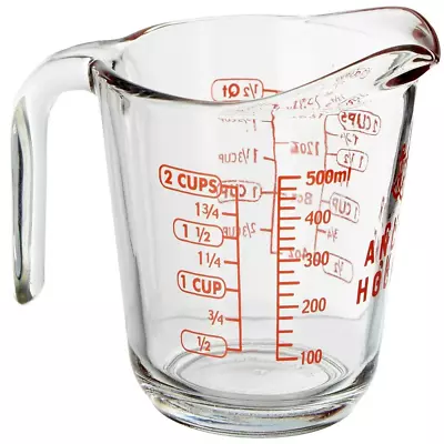 2 Cup (16 Ounce Capacity) Glass Measuring Cup Clear Glass With Red Lettering • $6.63