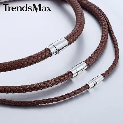 4/6/8MM Brown Braided Cord Rope Man-made Leather Necklace Gift W/ Magnetic Clasp • $7.78