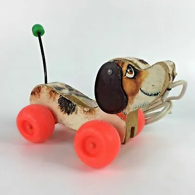 1965 FISHER PRICE LITTLE SNOOPY Dog Pull Toy Wood Wagging Tail Leash Vtg Gift • $22.95