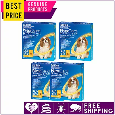 NEXGARD SPECTRA Heartworm Flea Control For Dog 3.6 To 7.5 Kg YELLOW 3612 Doses • $95.49