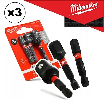 Milwaukee Socket Adapter Set X3 Shockwave 1/4  3/8  1/2  SQ Square Impact Duty • £9.26