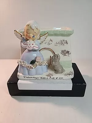 Vintage Wednesday's Child Figurine  Planter Nanco Angel And Kitten  • $28.90