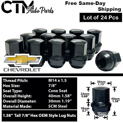 24x Black Chevy OEM Factory Lug Nuts M14x1.5 Silverado Tahoe Suburban Colorado • $29.43