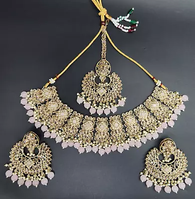 Baby Pink Indian Antique Gold Handmade Wedding Jewelry Set • $25