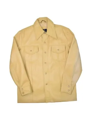 Vintage Almart Hunter Faux Leather Jacket Mens M Yellow Snap Button Collared • $38.94