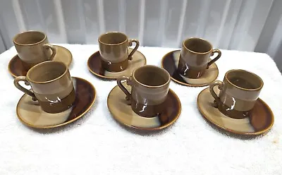 VTG Ceramic Glazed Espresso Demitasse Cups & Saucers Set Of 6 MCM Eclipse Glaze  • $59.86