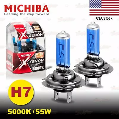 H7 477 MICHIBA 12V 55W 5000K Xenon SUPER WHITE Halogen HeadLight Bulbs LOW BEAM • $18.95