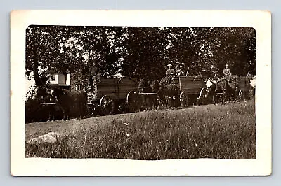 RPPC Two Horse Drawn Carts Of Lumber & Men Postcard • $12.61