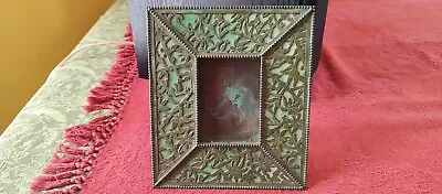 Apollo Studios Green Slag Glass Picture Frame Butterfly Pattern 1930s • $25