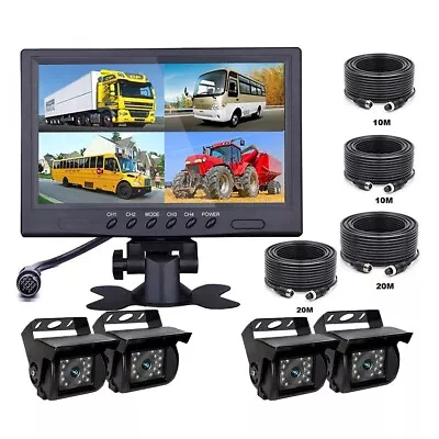 9  Monitor 4CH Quad Screen 4x Rear View Camera 12-24v Truck Caravan Motorhome Rv • $178.99