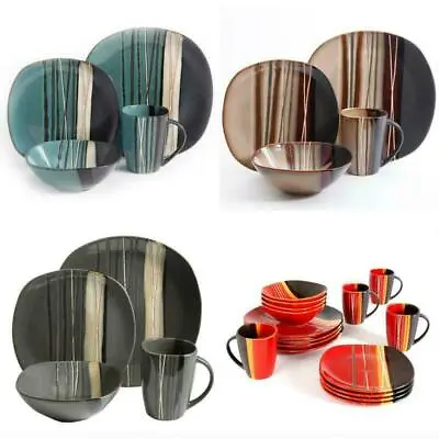$52.99 • Buy Square Dinnerware Set For 4 Stoneware Kitchen 16 Pc Plates Bowls Dishes Mug New