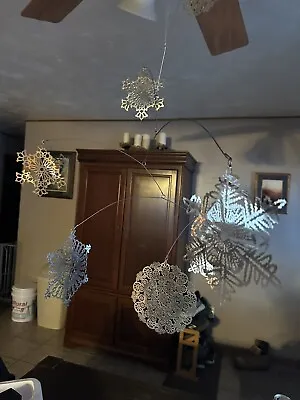 LARGE Metal Snowflake Mobile Hanging Art Sculpture Kinetic Frozen BEAUTIFUL!!!! • $229
