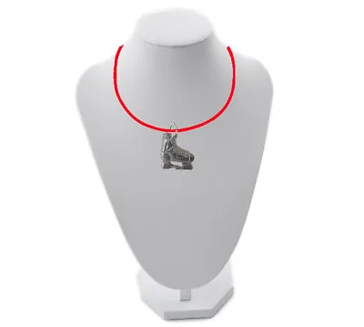 Ice Hockey Skate FT61 1.9x1.8cm English Pewter On 18  Red Cord Necklace • £6.95