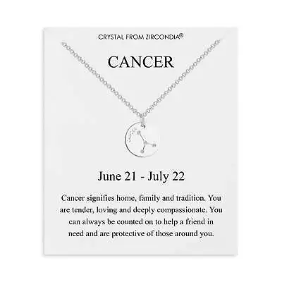 Cancer Zodiac Star Sign Disc Necklace Created With Zircondia® Crystals By Philip • £9.99