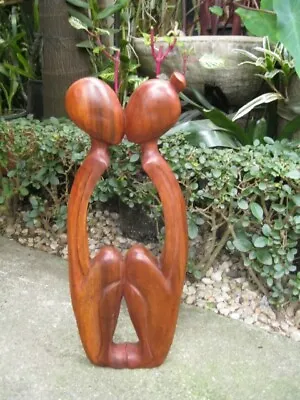 Large Abstract Sculpture KISSING COUPLE Hand Crafted Wood Statue - 50cm • $55