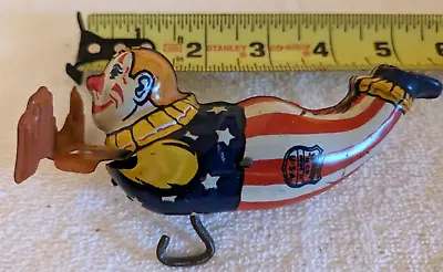 Vintage 1930's J Chein & Company Wind Up Clown Walking Tin Toy • $40