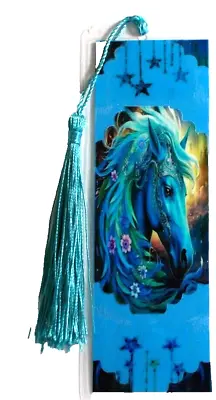 MAJESTIC BLUE HORSE/ FLOWERS MYSTICAL UNIQUE Exquisite Bookmark • $1.98
