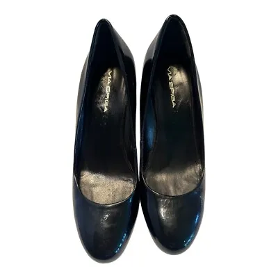 Via Spiga Wedge Classic Pumps Black Patent Leather Heels Womens Shoes Size 8.5 • $45