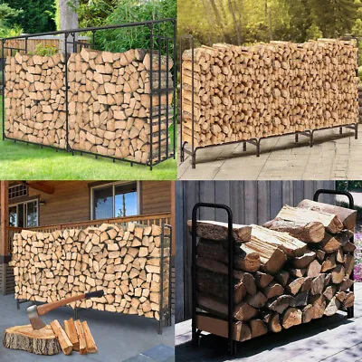 Giant Firewood Logs Rack Shed Storage Holder Rustproof Metal Stacking Wood Stand • £35.91