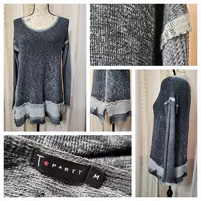 T PARTY  Women's Size Medium Gray Waffle Knit Thermal Raw Edge Bleached Top • $27.99