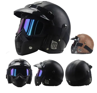 Retro Vintage Motorcycle Helmet 3/4 Open Face Helmet Goggles Mask Bluetooth Mic • $134.99