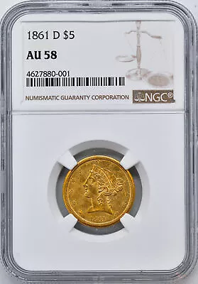 1861-d Liberty $5 Ngc Au 58 • $131900