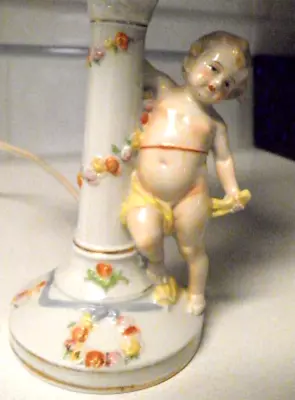 Vintage Porcelain Floral Cherub 8  Vanity Table Lamp Hand Painted Shabby • $28.95