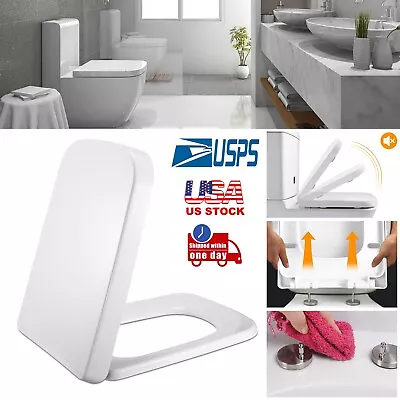Square Toilet Seat With Grip-Tight Seat Bumper Heavy Duty Quiet-Close Easy Clean • $26.59